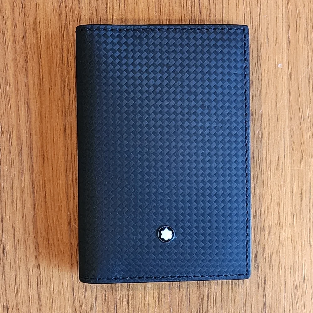 $300 100% Auth Montblanc Leather Card Holder Black with iconic Montblanc Star